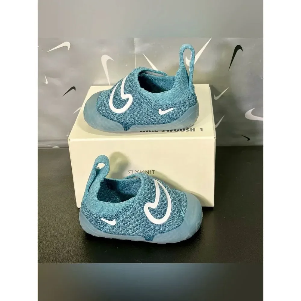 Nike Swoosh 1 TD Infant Flyknit Shoes Denim Turq White Sz 3C FB3244-403